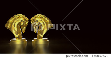 The Gold Horse  chess for Business concept 3d Rendering. 130037879