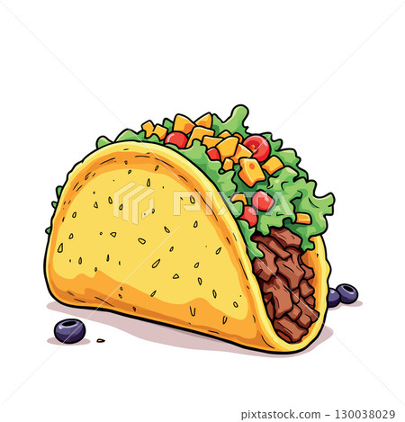 Crunchy taco shell holding delicious filling of meat, cheese, lettuce, and tomatoes Crunchy taco shell holding delicious filling of meat, cheese, lettuce, and tomatoes 130038029