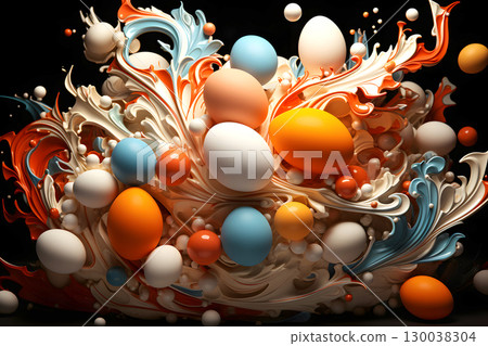 decorative composition of colored chicken eggs. creative art 130038304