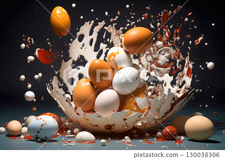 decorative composition of colored chicken eggs. creative art decorative composition of colored chicken eggs. creative art 130038306