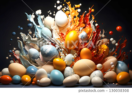 decorative composition of colored chicken eggs. creative art 130038308