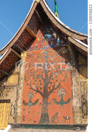 Wat XiengthongTraditional temple wall mural with tree and animal motifs in Southeast Asia Wat XiengthongTraditional temple wall mural with tree and animal motifs in Southeast Asia 130038822