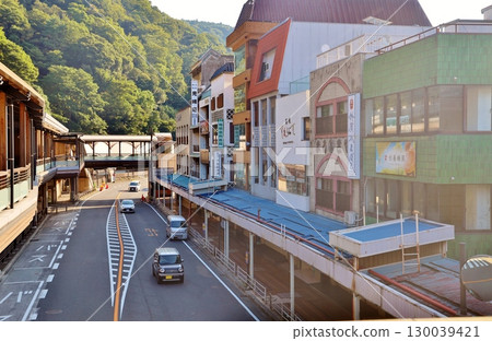 Morning shopping street in front of Hakone Yumoto Station 130039421