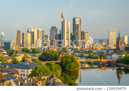 Frankfurt am Main Downtown City Skyline on Sunny Morning. Aerial View 130039470