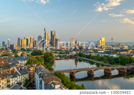 Frankfurt am Main Downtown City Skyline at Sunrise. Aerial View 130039481