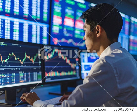 Young business people, traders, investors watching stock price trends 130039578