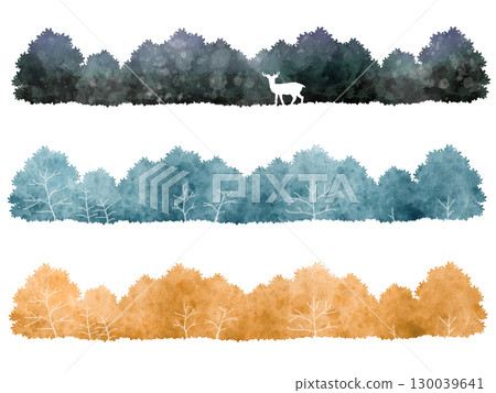 水彩風格森林剪影自然風景素材集 130039641