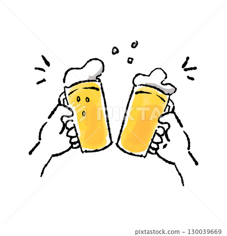 Hand-drawn beer toast illustration (watercolor, transparent background PNG) 130039669