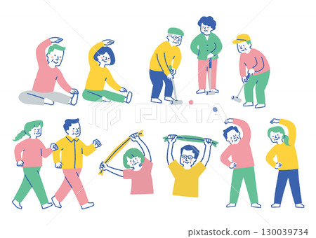 Elderly people enjoying healthy habits set_Color 130039734