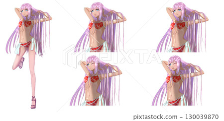 站立梳頭的女孩插畫 - 動漫風格人物素材 130039870