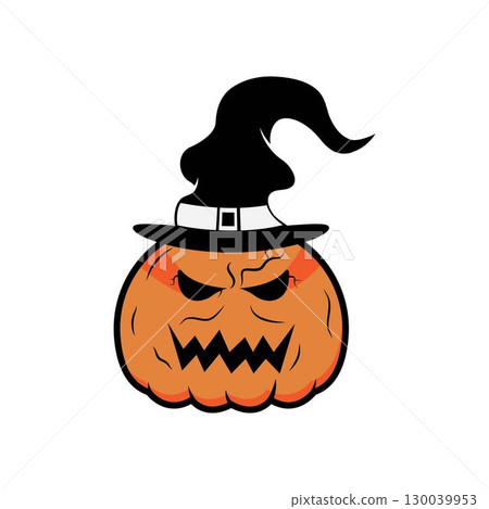 Halloween, pumpkin in a hat logo vector design 130039953
