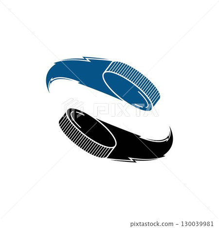 Ice Hockey design on white background. Hockey Stick Line art logos or icons. Ice Hockey design on white background. Hockey Stick Line art logos or icons. 130039981