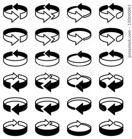 各種形狀的三維、3D 旋轉箭頭的向量插圖圖示集 130040063