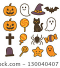萬聖節圖示集：南瓜、鬼魂、黑貓和糖果 130040407