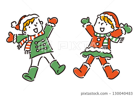 歡快的孩子們在冬天跳躍 歡快的孩子們在冬天跳躍 130040483