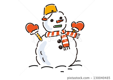 Roughly hand-drawn illustration of a snowman 130040485