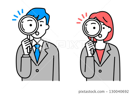 一群穿著西裝的男人和女人透過放大鏡觀察 一群穿著西裝的男人和女人透過放大鏡觀察 130040692