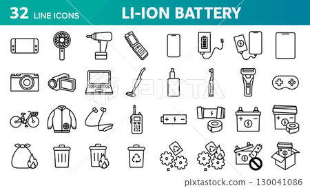 一組 32 個與鋰離子電池相關的圖示。 130041086