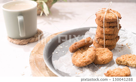 Breakfast concept with baked butter cookies 130041288