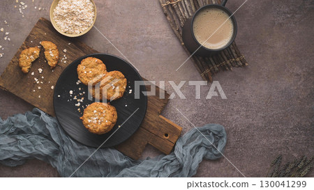 Homemade oatmeal raisin cookies 130041299