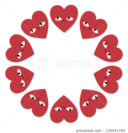 Valentines day heart circle frame. Round love themed border made of hearts. Pink and red colors happy valentine day hand drawn banner vector isolated on white background. Valentines day heart circle frame. Round love themed border made of hearts. Pink and red colors happy valentine day hand drawn banner vector isolated on white background. 130041349