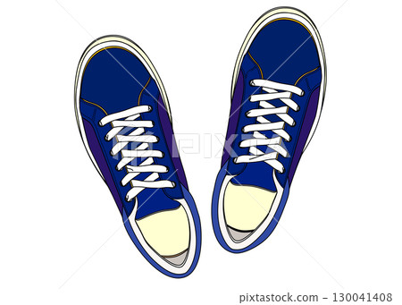 從正上方觀看的藍色運動鞋的圖示插圖 130041408