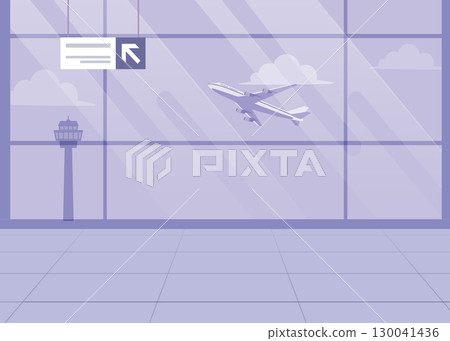 Airport departure gate with aircraft taking off stock illustration 130041436