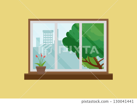 Window with house plants stock illustration 130041441