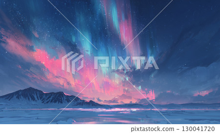 南極夜景:北極光閃耀在冰山之上 南極夜景:北極光閃耀在冰山之上 130041720