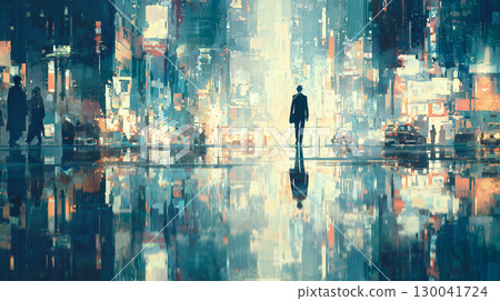 Tokyo city lights: Reflecting light on the road after a rainy night 130041724