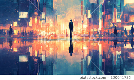 Tokyo after the rain: A night city where lights blend together Tokyo after the rain: A night city where lights blend together 130041725