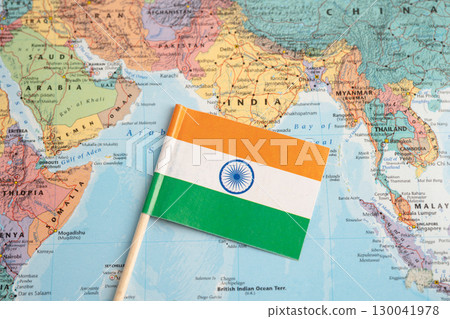 Bangkok, Thailand December 7, 2023, India flag on world map. Bangkok, Thailand December 7, 2023, India flag on world map. 130041978