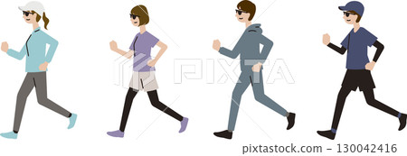 一組戴著墨鏡跑步的男人和女人的插圖集 130042416