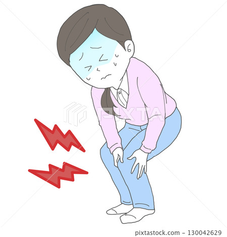 Woman with knee pain 2 turns pale Woman with knee pain 2 turns pale 130042629