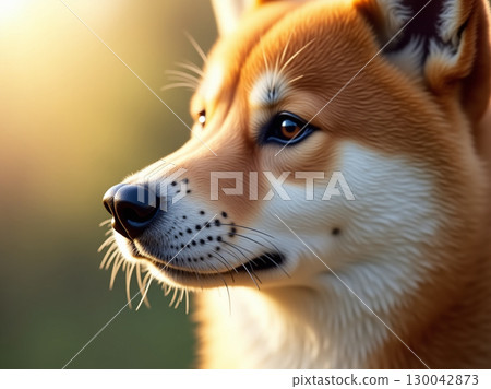 Detailed Close-up Shiba Inu Dog Breed Portrait Side View 130042873