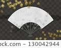 日式模板，黑色格子背景上飄舞的秋葉和一把扇子 130042944