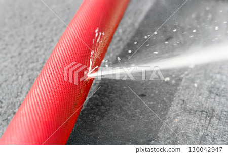 Pressure fire sprayer drops because water leaking on expired fire hose. 130042947