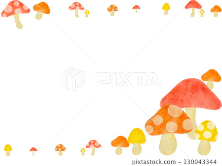 Colorful watercolor mushroom frame illustration Colorful watercolor mushroom frame illustration 130043344