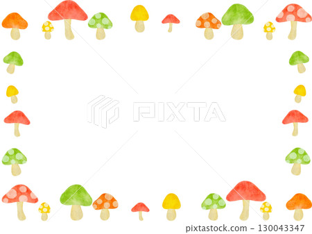 Colorful watercolor mushroom frame illustration Colorful watercolor mushroom frame illustration 130043347