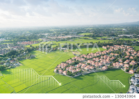 Land in aerial view with concept of land value. Land in aerial view with concept of land value. 130043904
