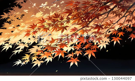 Illustration of autumn leaves with a black background 130044097