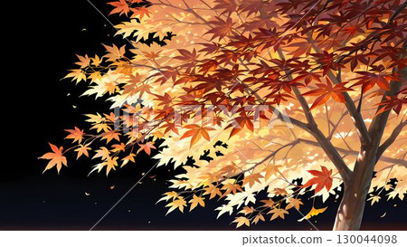 Illustration of autumn leaves with a black background 130044098
