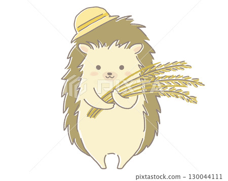 刺蝟叼著米飯的插圖 130044111