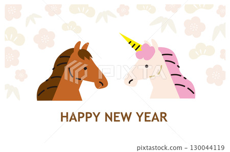簡單的馬和獨角獸新年賀卡向量插圖素材 簡單的馬和獨角獸新年賀卡向量插圖素材 130044119