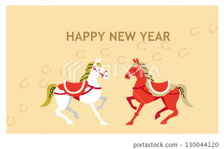 馬年可愛的新年賀卡向量插圖素材 130044120