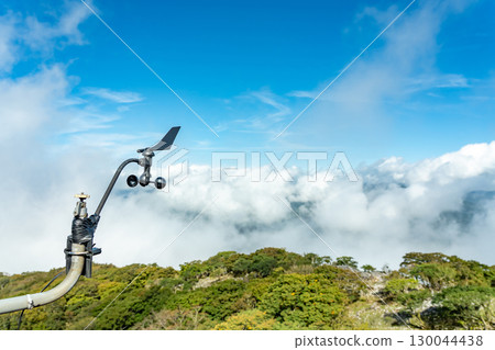 Sekigahara Town, Gifu Prefecture: View of the lower world from the observation deck at the Ibukiyama Driveway parking lot, and wind direction and speed sensors 130044438