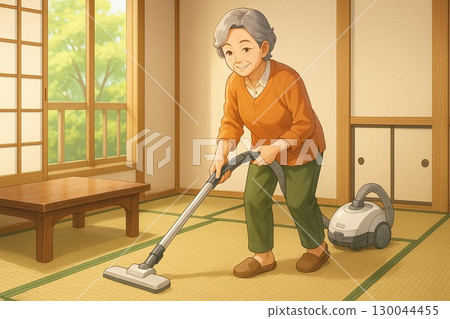 老年婦女打掃衛生 130044455