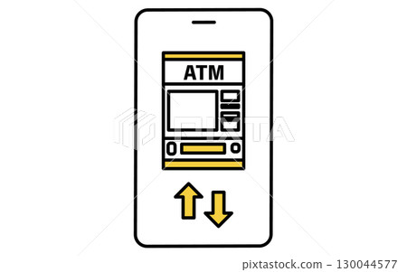 用於在智慧型手機上操作 ATM 的金融科技圖標 130044577
