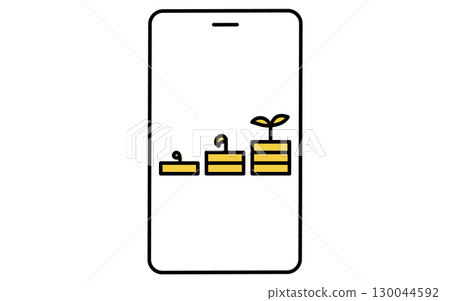 Fintech icon with the image of increasing assets through smartphone and regular investment 130044592
