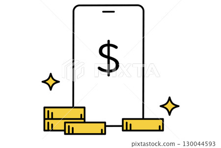 Fintech icon with image of smartphone and receiving dividends 130044593